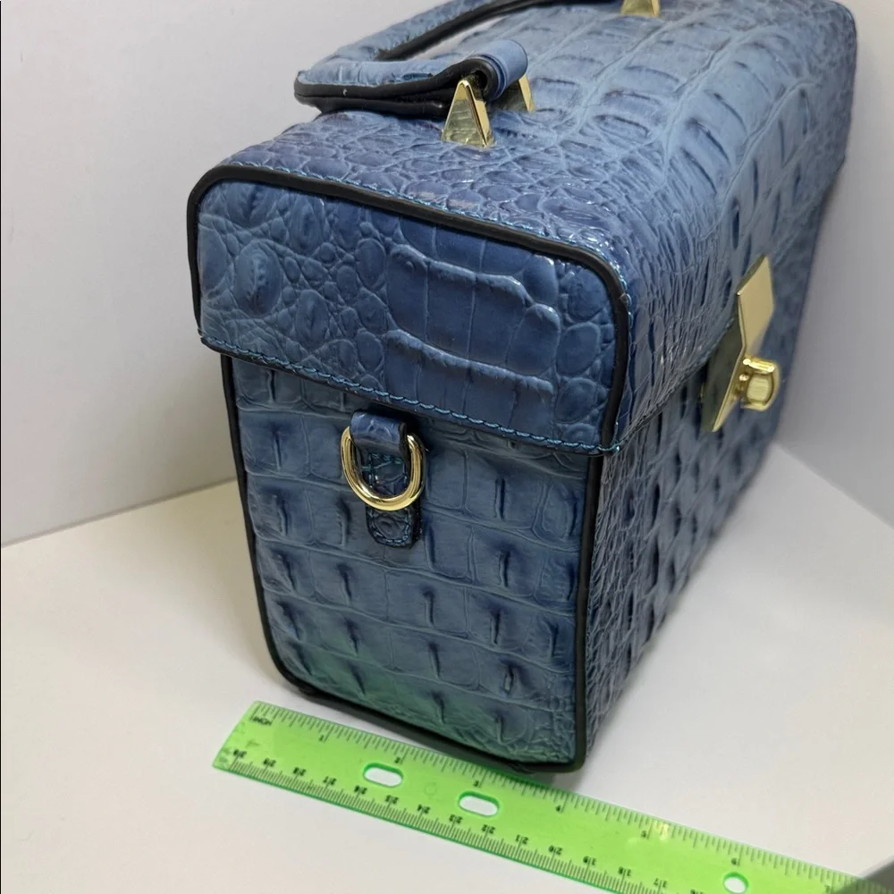 Structured Blue Croc-Embossed Top-Handle Satchel - Picture 8 of 9
